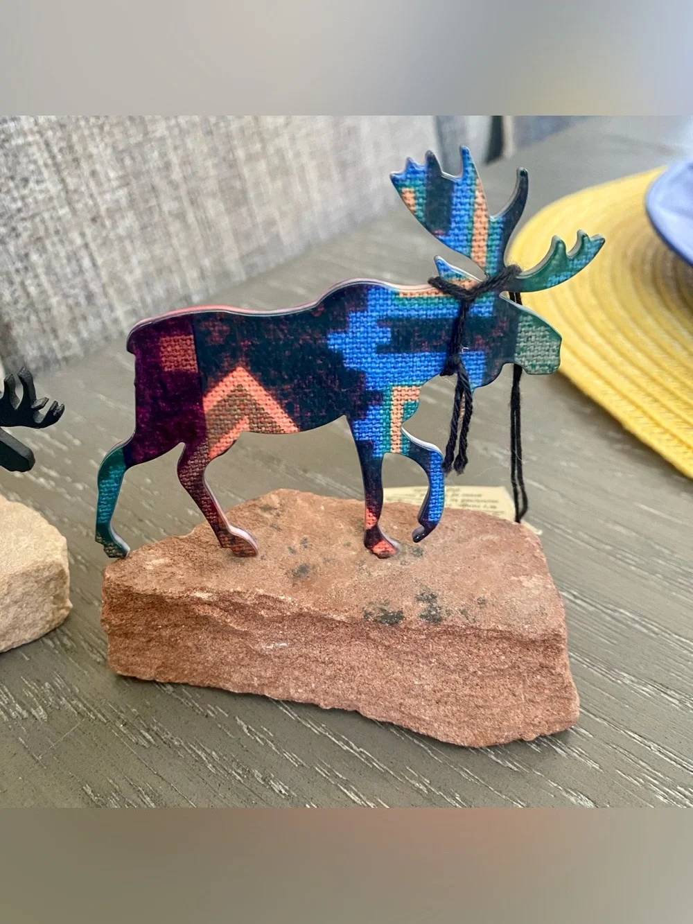Lot Of 2 Steel Images Of Moose On Stone  Black and Multicolor